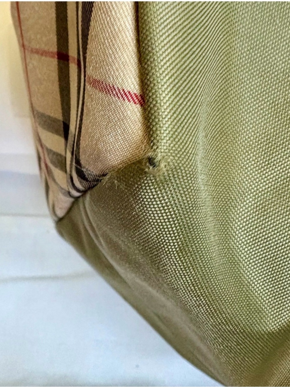 Burberry Blue Label Olive Green Nylon Mini Tote Bag with Nova Check & Dust Bag - Picture 9 of 15